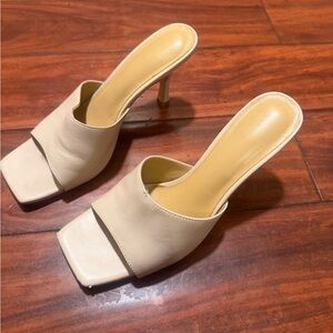 Tony Bianco Cream Square-Toe Mule Heels